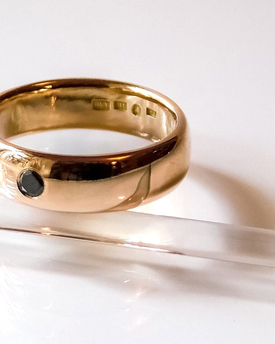 Anillo Piedra Negra · Chapado en oro 14k